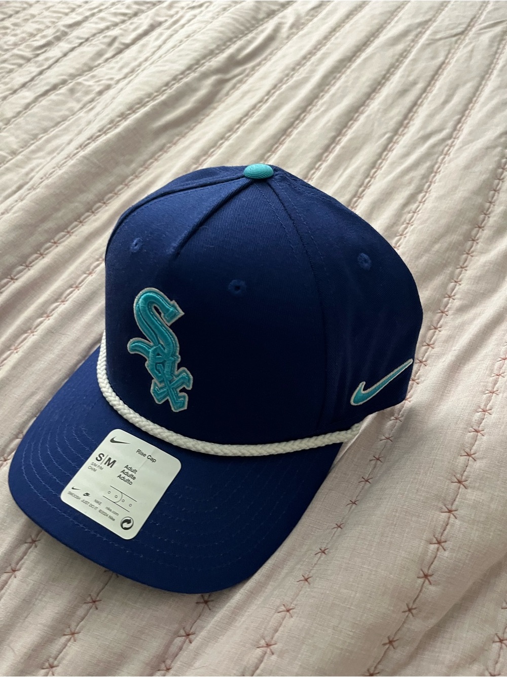 Nike Navy Baseball Cap with Teal White Sox Logo and White Rope Trim